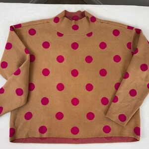 MAEVE By Anthropologie Carys Mock Neck Sweater Women's XS Hot Pink Polka Dot